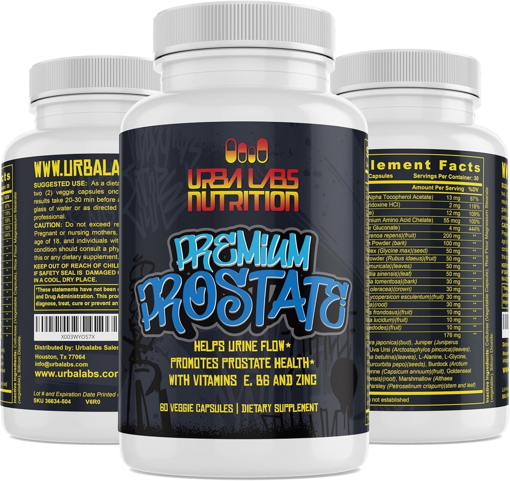 Urbalabs Premium Prostata Dopolnila Prostata Formula Saw Palmetto Natural Prostata Zdravje Zmanjšajte vnetje prostate Vnetje urina Tract Podpora Bučno seme Največja moč