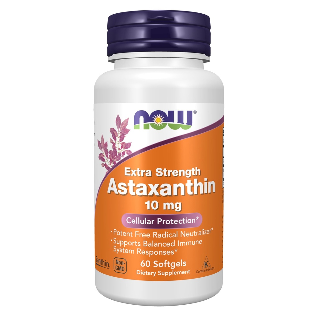 NOW Foods Supplements, Astaksantin 10mg, Dodatna moč, pridobljena iz Non-GMO Haematococcus Pluvialis Microalgee in ima naravno pojavlja Lutein, Kantaksantin in beta-karoten, 60 Softgels