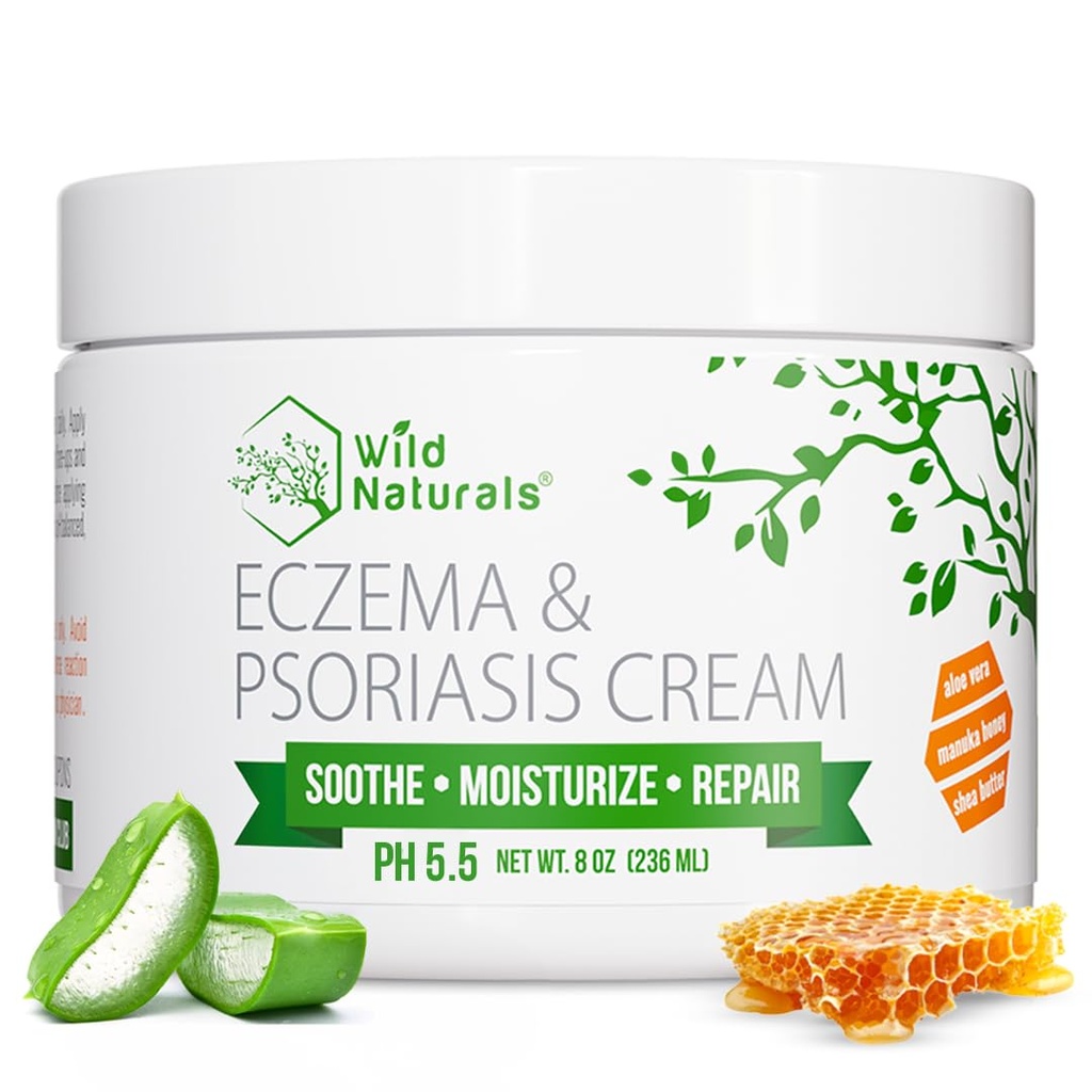 Wild Naturals Eccema & Psoriaza Krema za suho, srbečo kožo – Eccema Relief za odrasle in otroke – Vlažilna Psoriaza Cream z Manuka medu - Hidrating medeno losjon za roke in obraz
