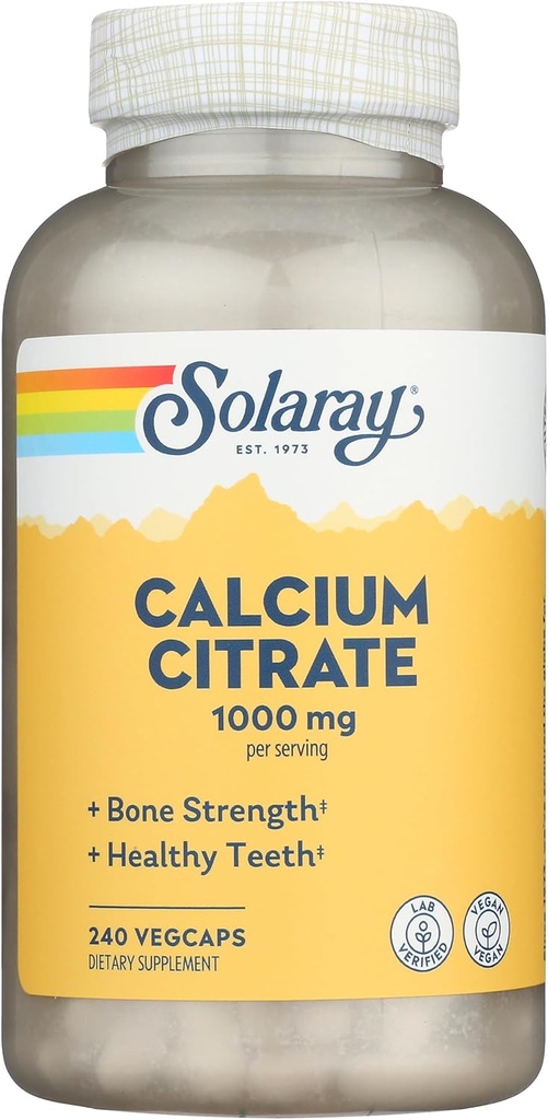 Solaray kalcijev citrat, 240 kap, 0,75 steklenica