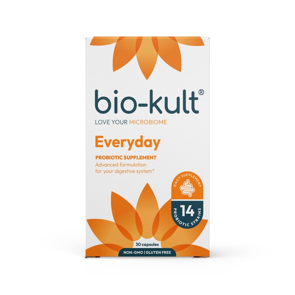 Bio-Kult Gut Health Probiotic Supplement, 14 Sevi, Probiotiki za ženske in moške, Imunska podpora, Prebavno zdravje, Rok uporabnosti Stable, Non-GMO in Gluten-free, Kapsule, 30 Število (Pack po 1)