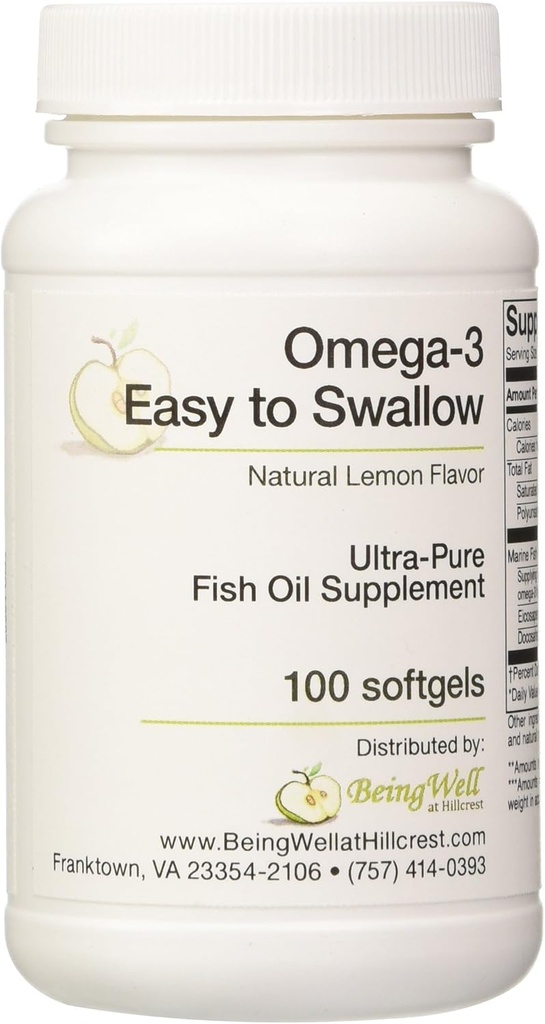 Omega-3 'Lahko pogoltniti' Ultra čisto ribje olje dodatek naravna limonina aroma 100 softgels