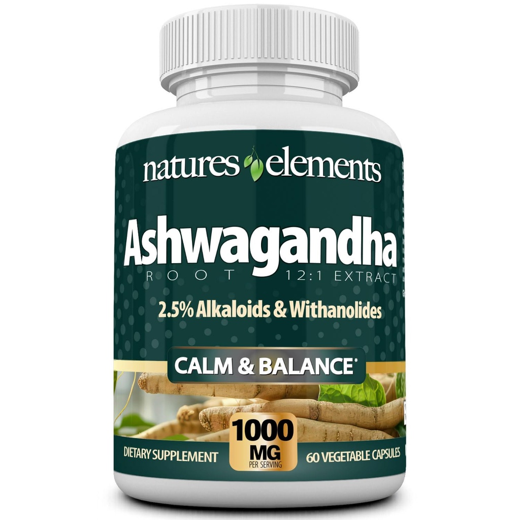 Ashwagandha Root – 12:1 Extract – 1000mg na Serving – 2,5% Withanolides & Alkaloidi – 60 Veggie Caps – Stress & Energy Support – Non-GMO