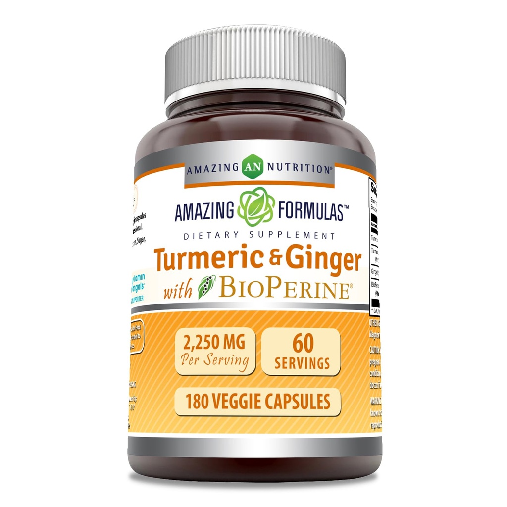 Osupljive formule Kurkumin & Ginger z BioPerin 2250 mg na serviranje Veggie kapsule 