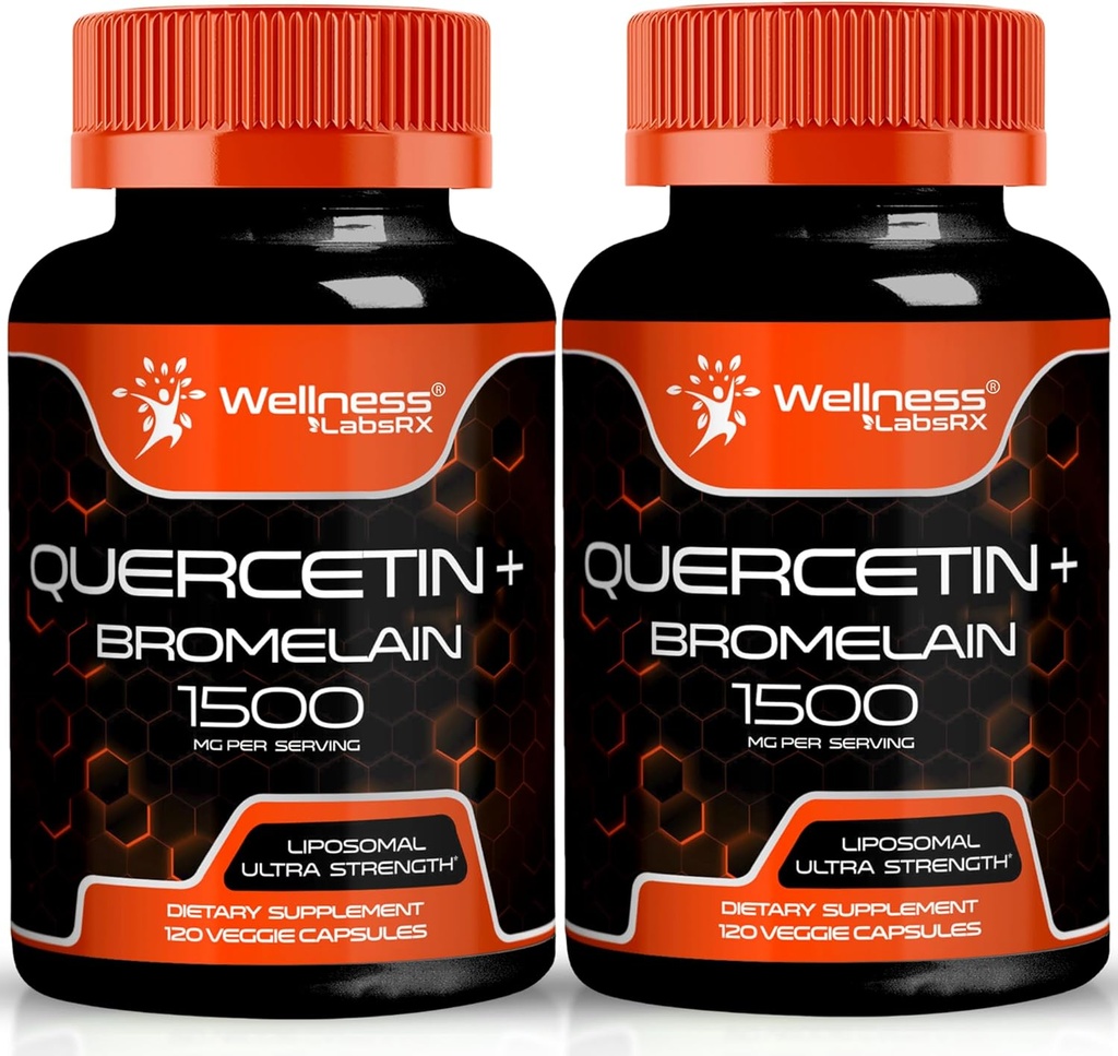 Quercetin z Bromelain dodatek - 1500mg - Imunska podpora in zdravje srca kapsule za moške in ženske, Quercetin dopolnila pomaga podporo skupni in zdravi dihalni sistem - 120 Število (2 paket)