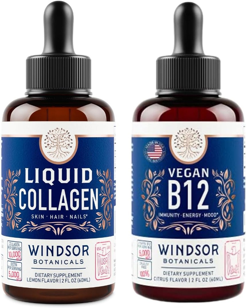 WINDSOR BOTANICS Vitamin B12 Tekoči in tekoči kolagen z biotin - Energija in wellness paket