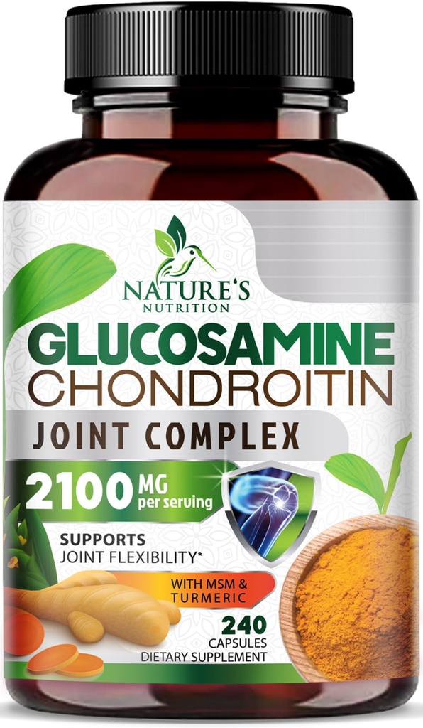 Glukozamin Chondroitin MSM 2100mg Complex - Skupni dodatek za podporo za skupno mobilnost in udobje za moške in ženske s kurkuma & Boswellia, Trojna moč Glukozamin dopolnila - 240 kapsul