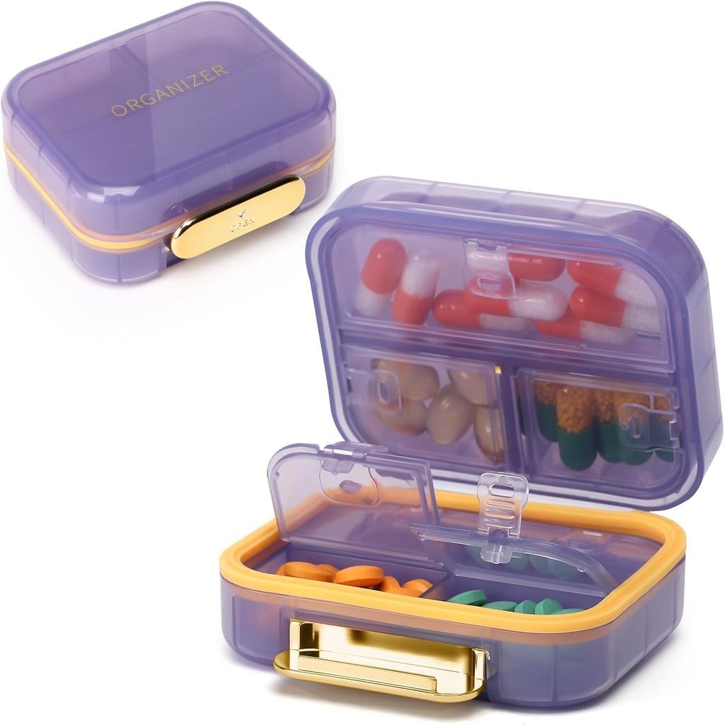 Toplive 7 Kompartmenti Prenosne tablete Organizator potovalne medicine Tablete Organizator, Dokaz za vlažne majhne tablete Žepna tableta tablete Imetnik dnevno Tablete Zabojnik Škatla za ribje olje Vitamini, Purple