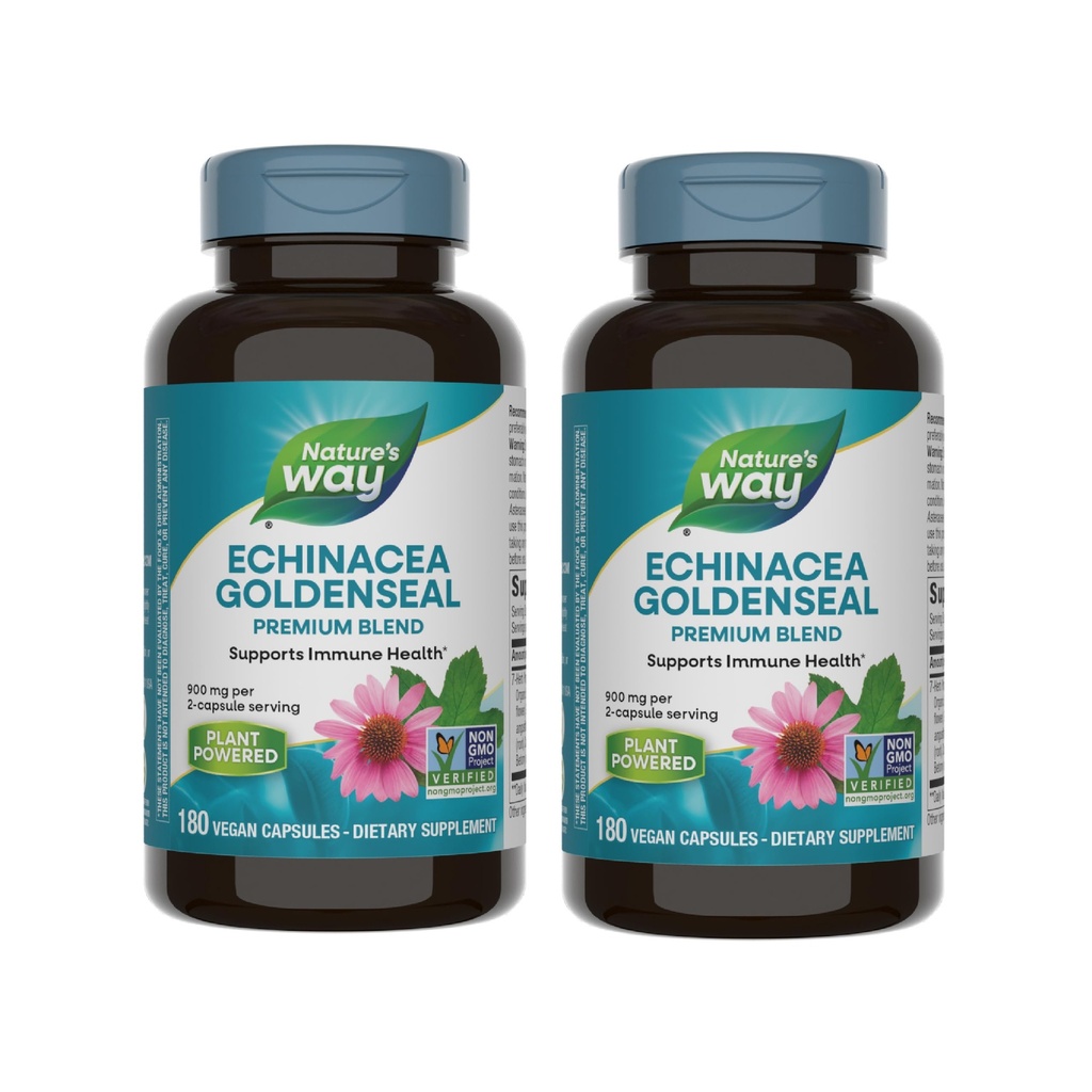 Naravoslovna pot Echinacea Goldenseal - 900 mg Echinacea 7 Herb Mešanica na 2-kapsula odmerek - za imuno podporo* - s Cayenne Pepper, Gentian & Burdock - Gluten Free - 180 Veganskih kapsul (paka po 2)