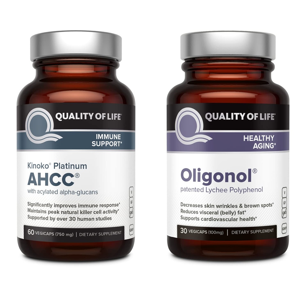 Kakovost življenja Kinoko Platinum AHCC 750 mg in Oligonol Lychee Extract - za imuno podporo, zdravo staranje