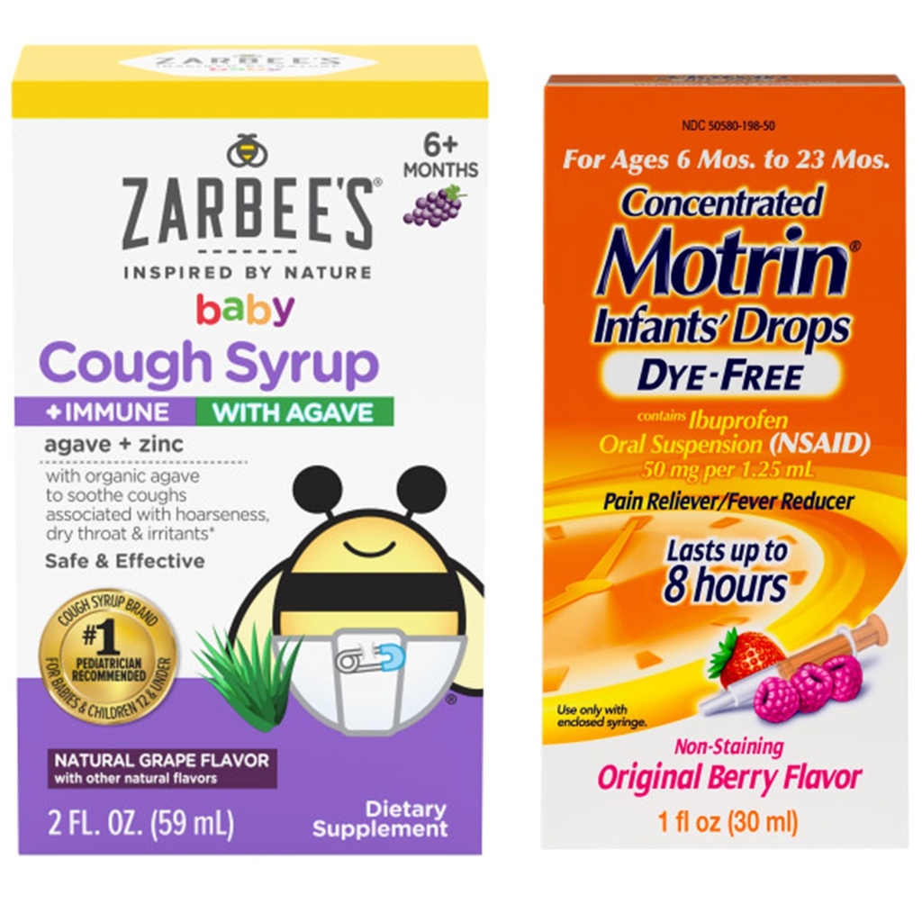 Motrin in Zarbee’s Esencials for Infants's Concentrated Liquid Medicine kapljice za dojenčke z Ibuprofen in Zarbee's Baby Cough.