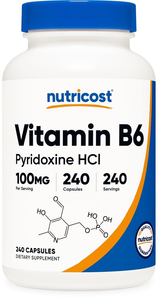 Nutricost Vitamin B6 (Piridoksin HCl) 100 mg, 240 kapsul