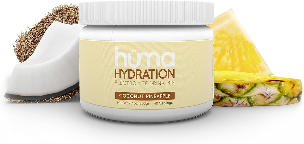 Huma CHIA Hydration Drink Mix, kokos Ananas, 40 Serving Jar - nizko kalorie, visoko elektrolitski prašek - 100% naravni, 1g sladkor, 10 Cal