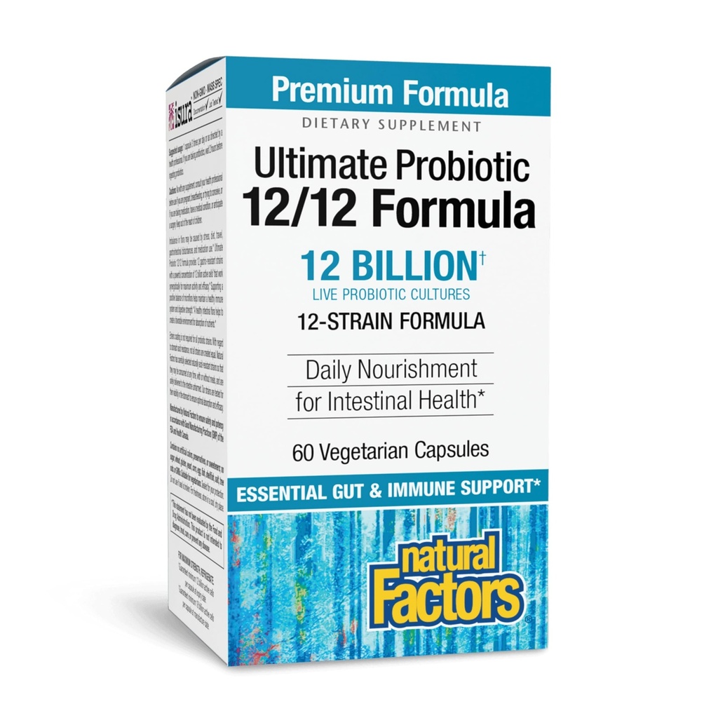 Naravni dejavniki Ultimate Probiotic 12/12 Formula - Prebavna zdravstvena podpora dodatek s probiotiki - Imuniteta & Gut Health Support Supplement - 60 Vegetarian kapsule (60 Serving)