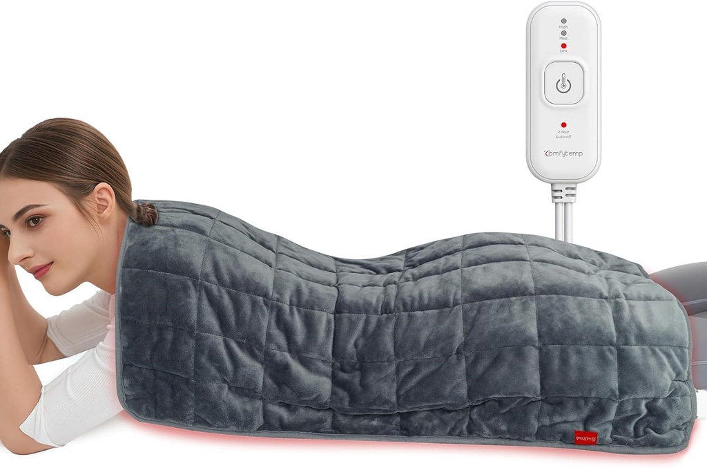 Comfytemp Težana grelna pad 17"×33" za nazaj & Cramps, ekstra velike električne grelne pad, Rojstni dan Darila za mamo Ženske Moški oče, Polno telo ogrevana pad, Globlje mišice in lajšanje bolečine