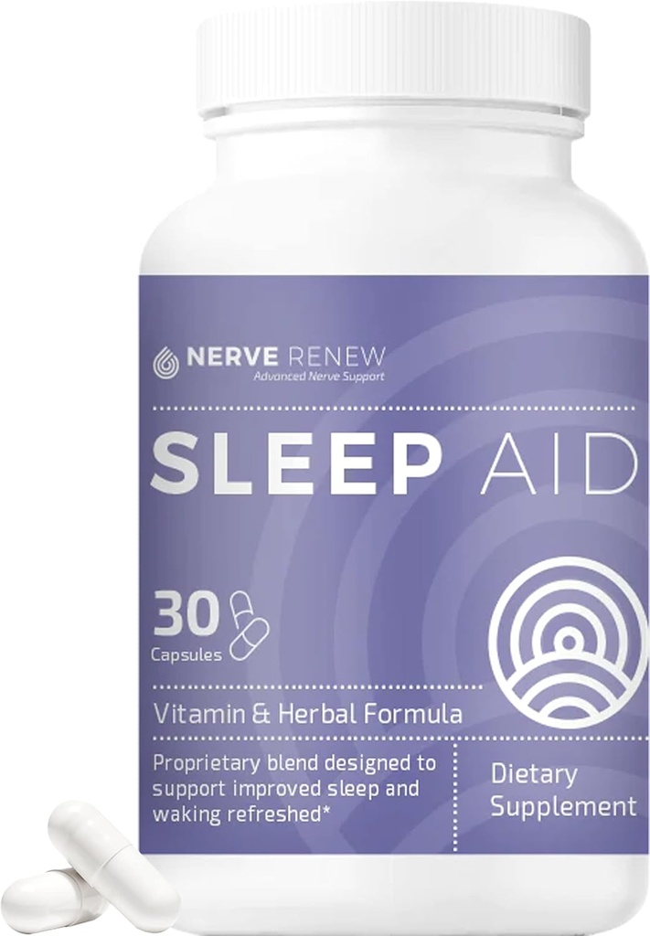 NERVE Renew Sleep Aid - prehranska dopolnila za boljši spanec - 30 kapsul - deluje hitro - nežna vsenaravni zeliščni in vitaminski Formula z melatoninom, magnezijem, cinkom, aminokislinami, zeliščnimi ekstrakti