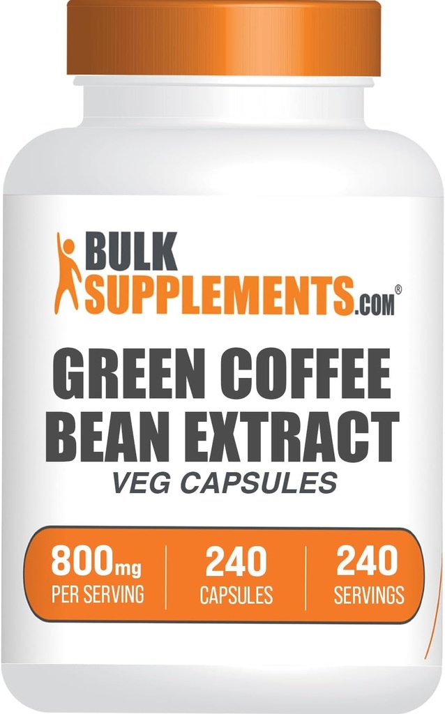 BulkSupplements.com Zelena kava fižol ekstrakt kapsule - Zelena kava fižol dopolnila, Zelena kava fižol kapsule - Zelena kava fižol 8000mg, Vegan - 1 kapsula na obrok, 240 Veg kapsule