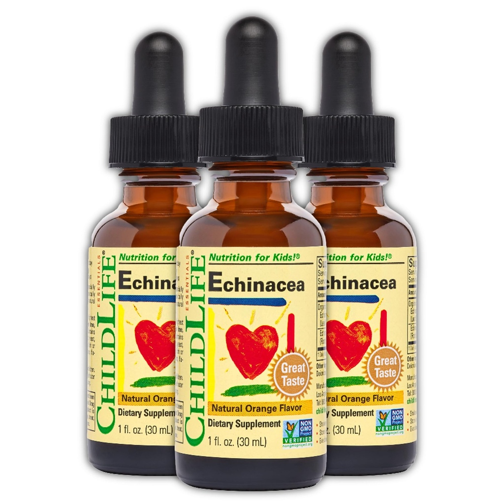 CHILDLIFE ESSENTIALS Echinacea za otroke - otroci Echinacea kapljice, tekoči Tinktura, Alkohol brezplačno dodatek za dojenčke, malčki, otroci - naravna pomaranča, 1 Fl Oz (Pack of 3)