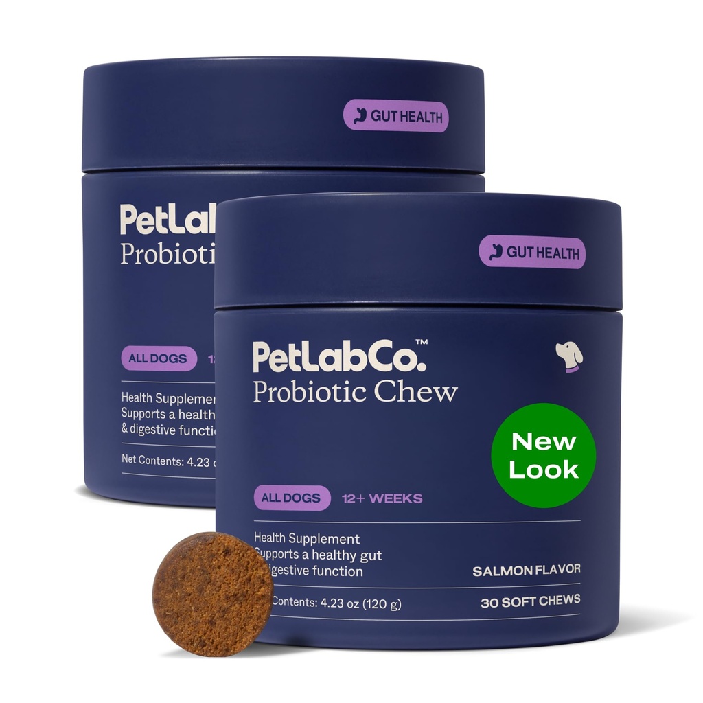 PetLab Co. Probiotiki za pse, podpora Gut zdravje, občasno driska, prebavna zdravje in sezonske alergije - losos aroma - pakiranje maj - 30 Soft Chews Pack po 2
