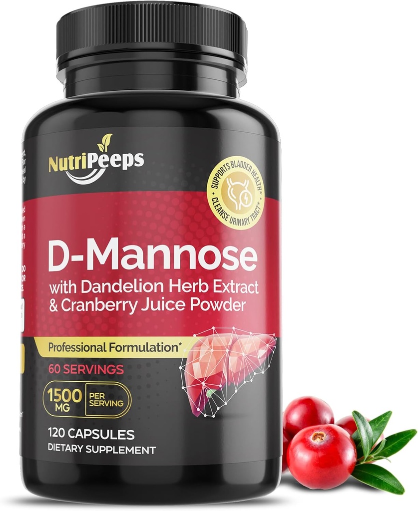 D-manoza 1500 mg, 120 Kapsule z barvilom Dandelion Herb in izvlečki brusnice, naravno čiščenje sečilnega trakta za podporo UTI, zardevanje in razstrupljanje nečistoč, za moške in ženske.