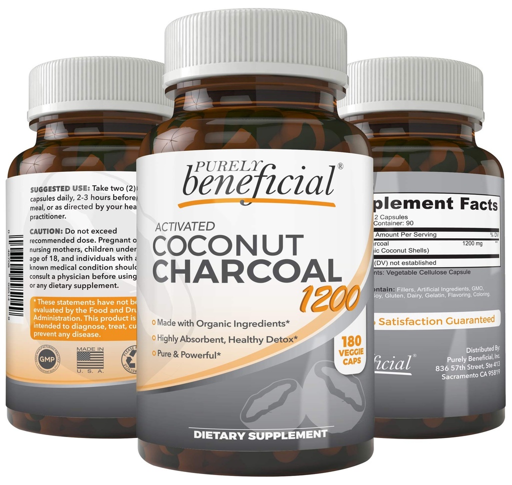 Aktiviran kakav Charcoal 1200 mg, 180 kapsul - tablete za prebavni sistem, napenjanje, vegan (1 steklenička)