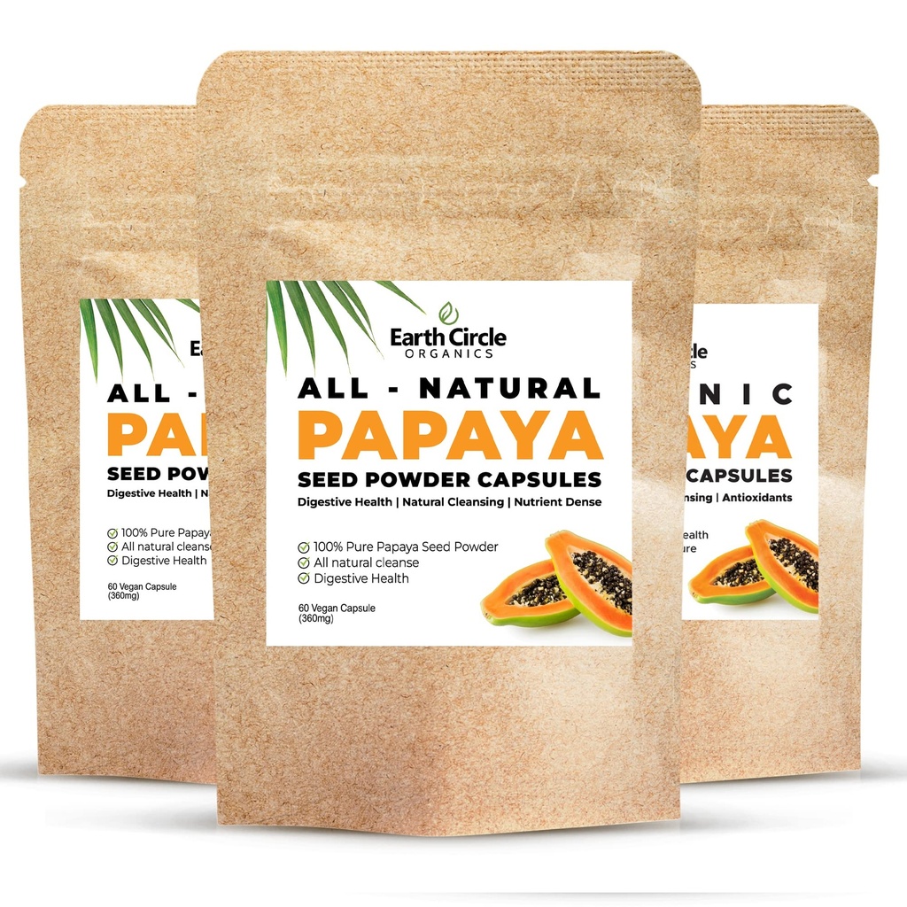 Kapsule Papaya Seme v prahu – zmogljiv dodatek za Papaya Papain z vitamini A, C, E & E & Encimi za digestion & Gut Health – 360 mg/Serving – 60 veganskih kapsul na pakiranje (paket s 3, 90-180 dnevno oskrbo)