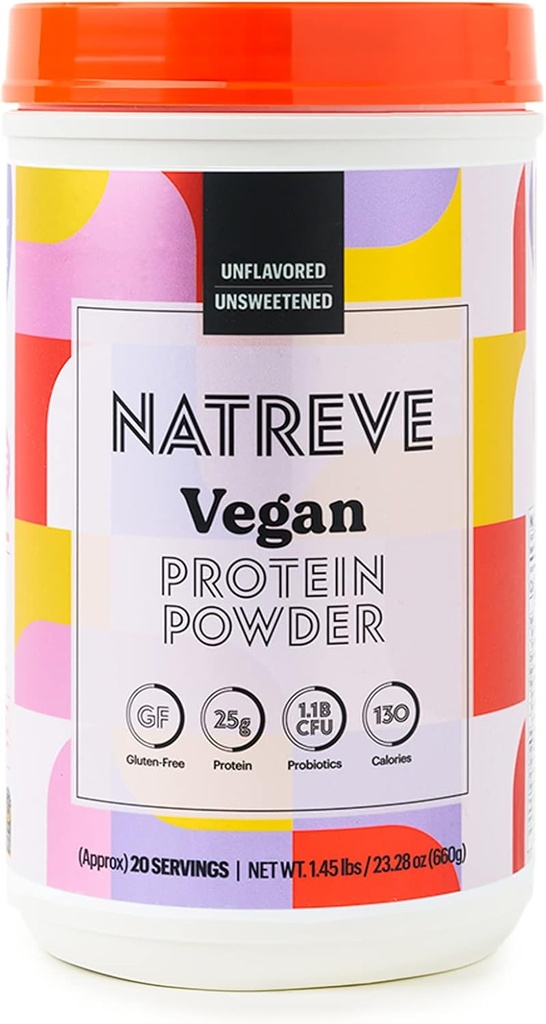 Natreve Vegan Protein Powder - 25g Protein Powder na osnovi rastlin s probiotiki in aminokislinami - Gluten brez arome in brez arome, 20 Servingov