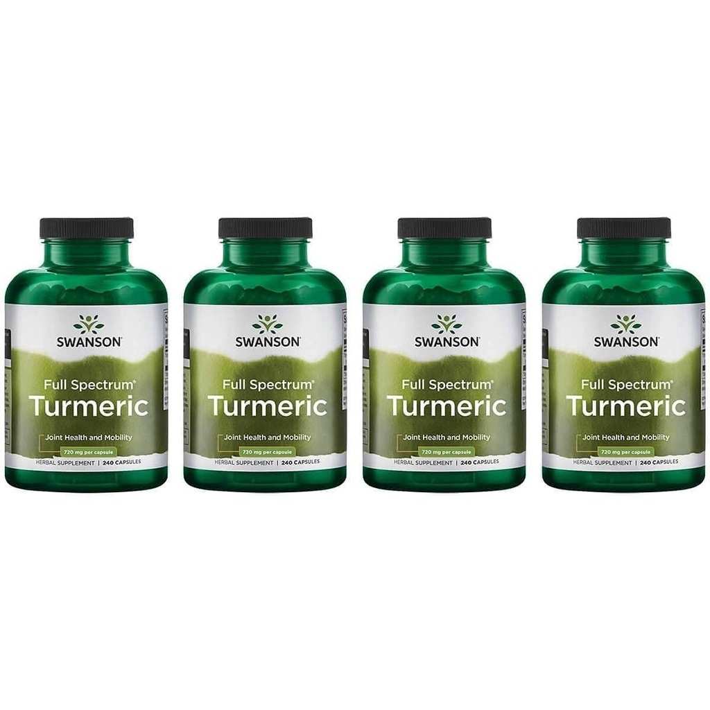 Swanson Full Spectrum Turmeric (Curcumin) - Skupno zdravje, Prebava, Zdravje srca in jeter Podpora dodatek - Curcuma Longa Formula Spodbujanje spominska podpora - (240 Kapsule) 4 Pack