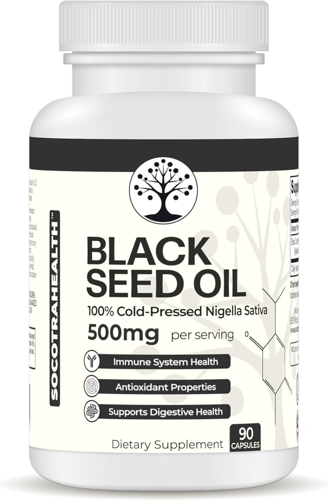 Black Seed Oil - 100% Cold-Presed Black Cumin Nigella Sativa - Antioksidant, Imunski in Prebavni sistem Podpora - Non-GMO, Gluten Free - 500 mg na Serving - 90 Veganskih kapsul