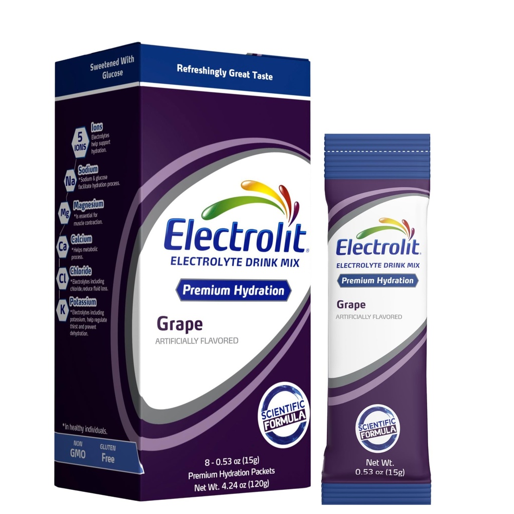 Elektrolit Elektrolitski paketi v prahu, grozdni 8 paketi, Hidracijska embalaža v prahu za dehidracijo in rehidracijo, mešanica arome Hydrating Drink, lepila za vsak dan
