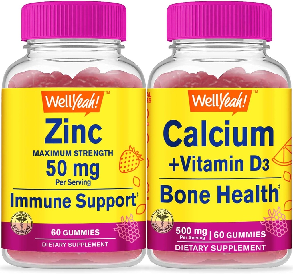 WellYean Cink + kalcij + vitamin D3, Gummies Bundle - odličen okus, vitaminski dodatek, brez glutena, GSO brezplačno, žvečljivi gumi
