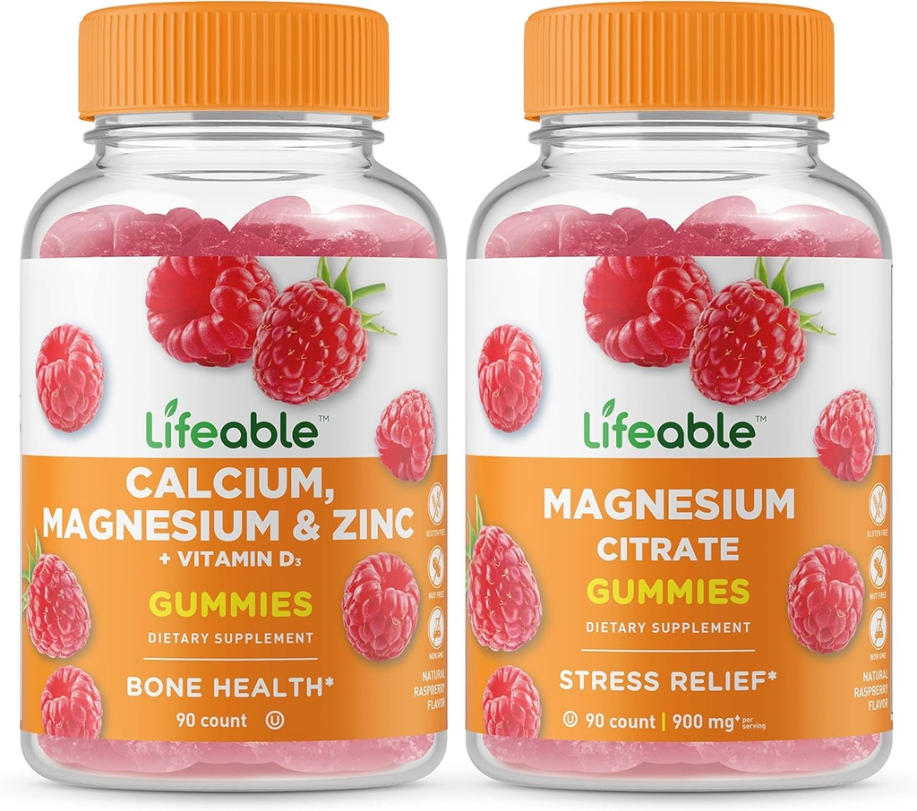 Življenjski kalcij, magnezij, cink & vitamin D + magnezij, gumijasti strdek - odlično degustacijo, vitaminski dodatek, Gluten brezplačno, GSO brezplačno, žvečljivi gumi