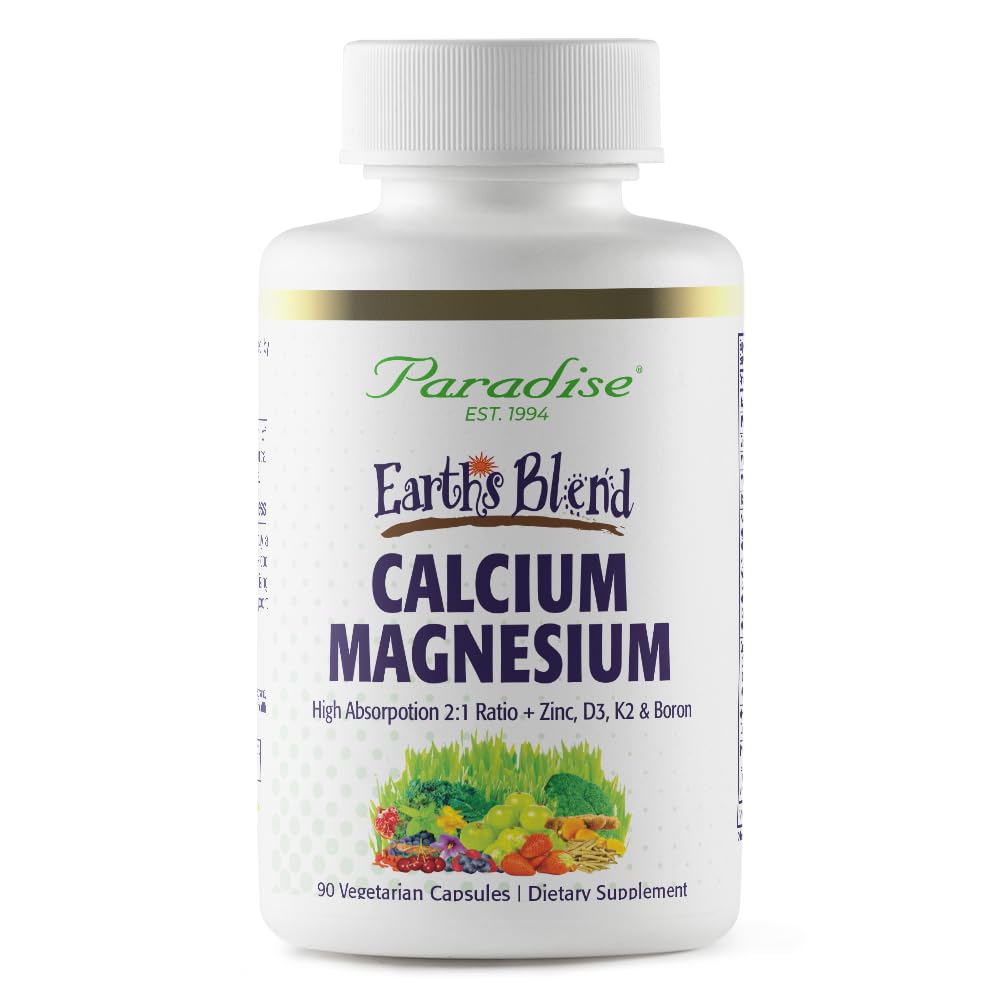 Paradise Zelišča Zemeljska mešanica Kalcij Magnezij + cink, D3, K2 & Boron, podpira zdravje kosti, Vegan, Ne-GMO, Gluten brezplačno, 90 vegetarijanske kapsule