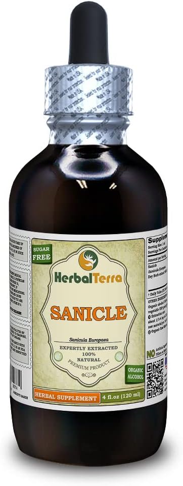 Sanicle (Sanicula Europaea) Tinktura, Suhi zeliščni tekoči ekstrakt (Brand Name: HerbalTerra, Proudly Made in USA) 4 fl.oz (120 ml)