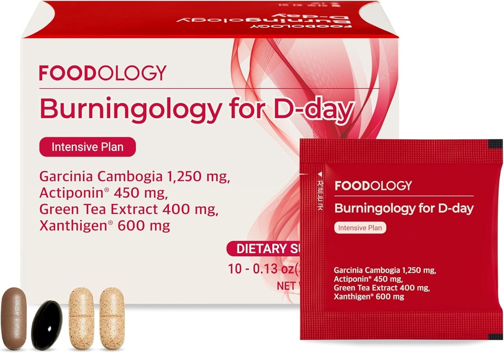 FOODOLOGY Burningology D-Day, Apetite Supresant za ženske in moške, Boost Mood, Podpora hujšanje in opekline kalorij, Garcinia Cambogia dodatek, izvleček zelenega čaja - 10 Packets