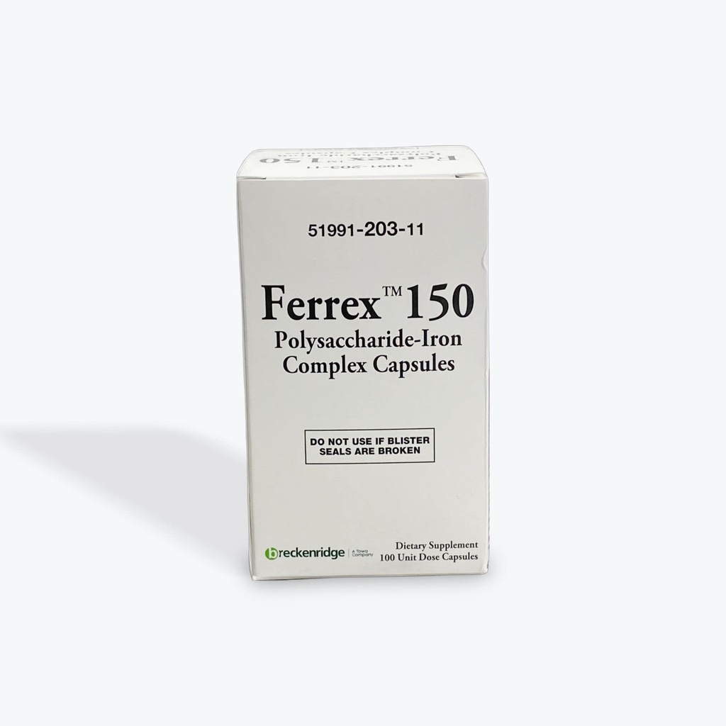 Ferrex 150 polisaharid Železni kompleks Kapsula Breckenridge - 100 Ea