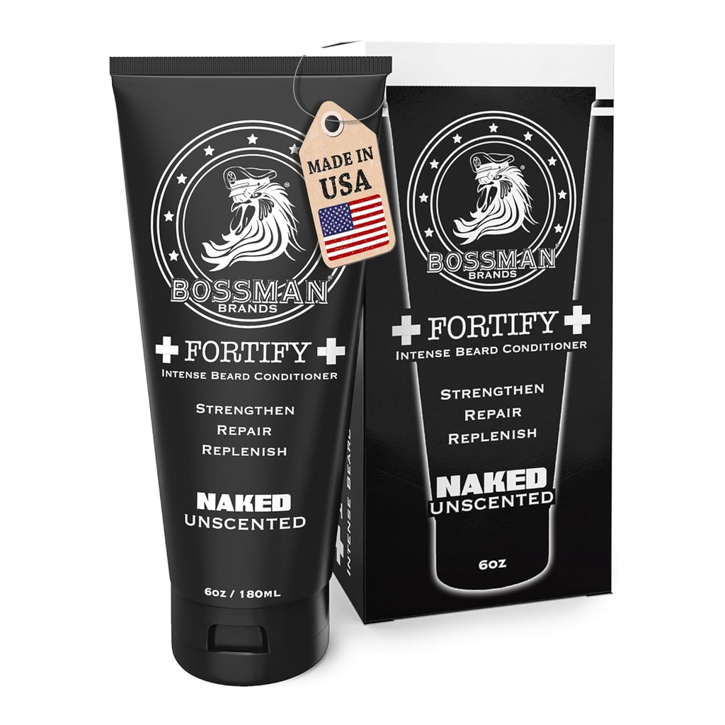 Bossman Fortify Intense Beard Conditioner za moške (Naked - Neoporečna) – Vlaga, Relevishes & ščiti z naravnimi sestavinami – Thicker Formula, Made in ZDA