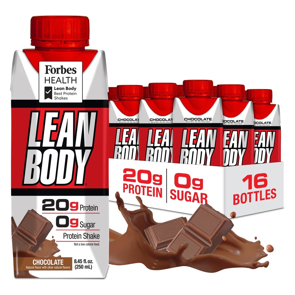 Hrano LABRADA - Lean Body RTD Whey Protein Shake, Priročno na-the-Go Meal zamenjava Shake za moške in ženske, 20 gramov beljakovin – nič sladkorja, laktoza in gluten brez, čokolada (Pack of 16)