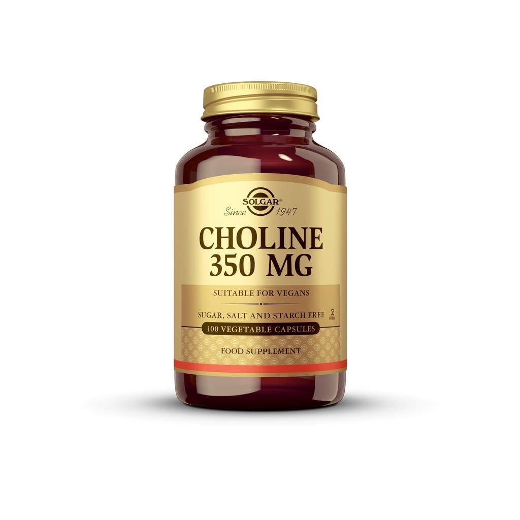 Solgar Choline 350 mg - 100 rastlinskih kapsul, pakiranje po 2 - ne-GMO, Vegan, Košir - 200 skupnih servingov