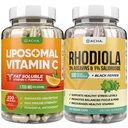 DacHA Premium Imune & Fokus izboljšanje paket - liposomski vitamin C in Rhodiola, za Ultimate Mood, Immune, Mind Health Support, Ultra Absorb Combo s Potent Askorbil Palmitate & Bioperine