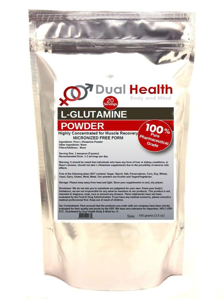 L-glutamin (100 Grams -3.5 oz) Pure Powder 5000mg Free Form Bulk Supplements, Izdelano v ZDA, Imunska digestion GI podpora Leaky Gut Zdravje mišične energije Stamina vzdržljivost moč