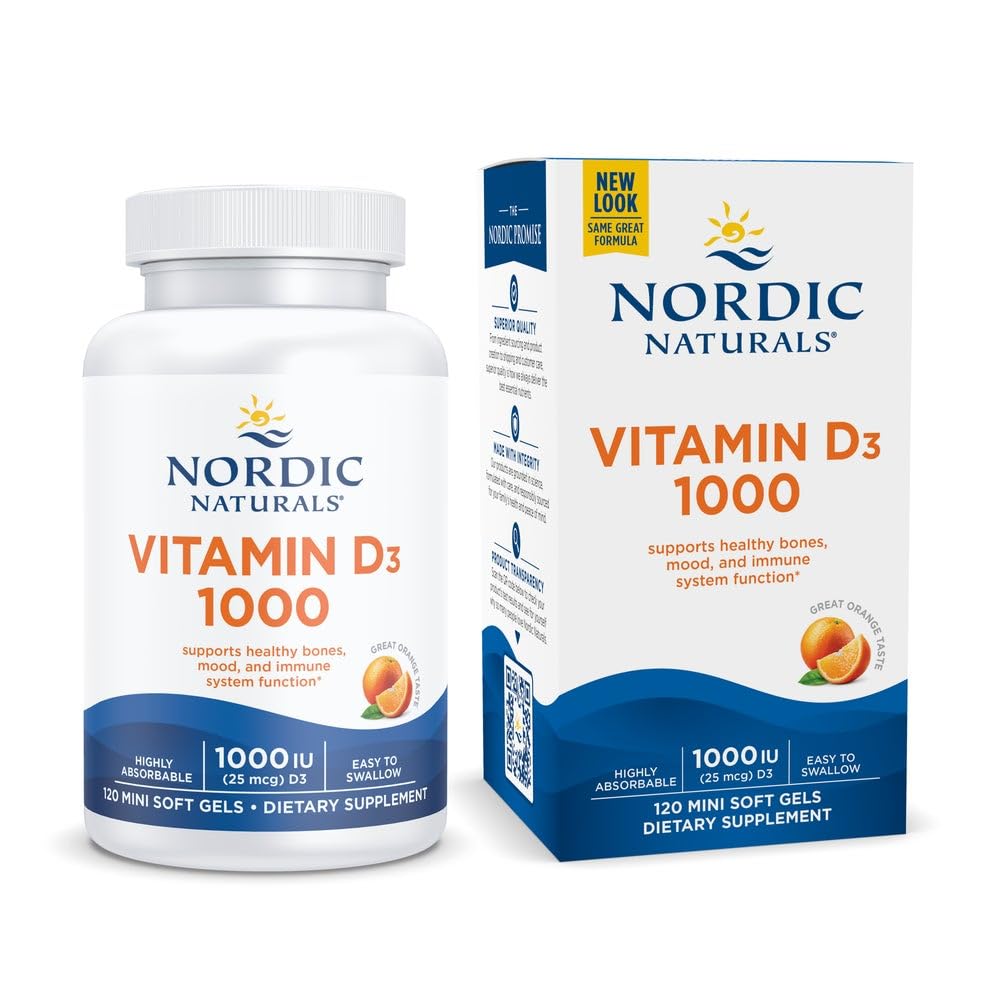 Nordic Naturals Vitamin D3 1000, Orange - 120 Mini Soft Gels - 1000 IU Vitamin D3 - Podpira zdrave kosti, Mood & Imunski sistem funkcijo - Non-GMO - 120 Serving