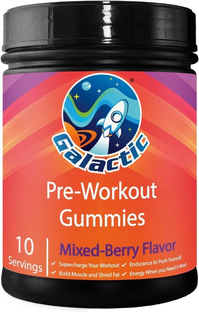 Galaktični predworkout Gumies, vse naravne, 250mg kofein, beta-alanin, L-citrulin, L-teanin, kromov pikolinat, 10 servivi