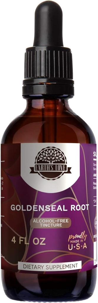 Zemeljska ljubezen - Goldenseal Root Alkohol-free Herbal Extract Tinkture, superkoncentrirana Goldenseal (Hydrastis Canadensis) Suhi koren (4 Fl Oz)