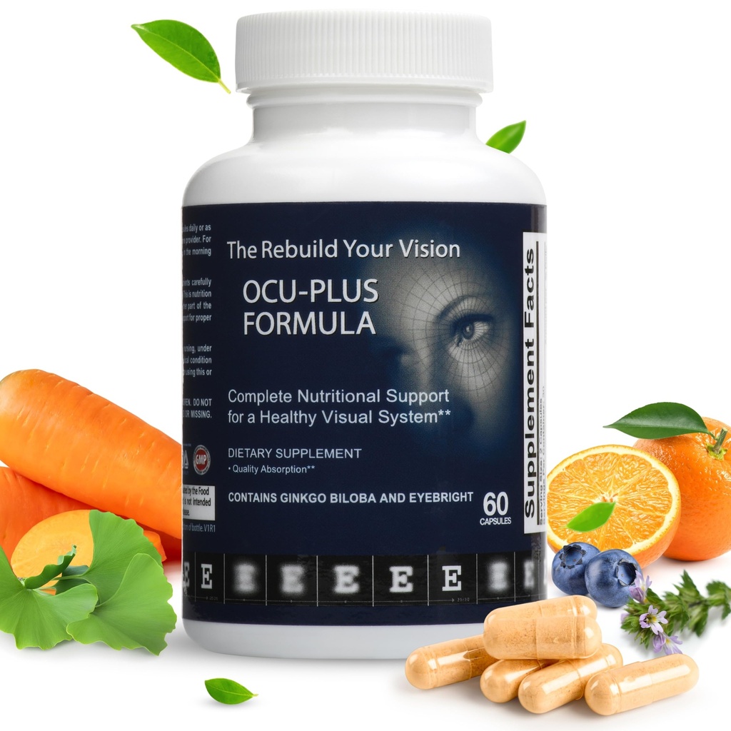 Ocu-Plus Formula – Eye Health Supplement with Lutein & Zeaksantin – Podpira vizualno jasnost, nočno vizijo in makularno zdravje – z borovnico, Ginkgo Biloba & NAC – 60 kapsul