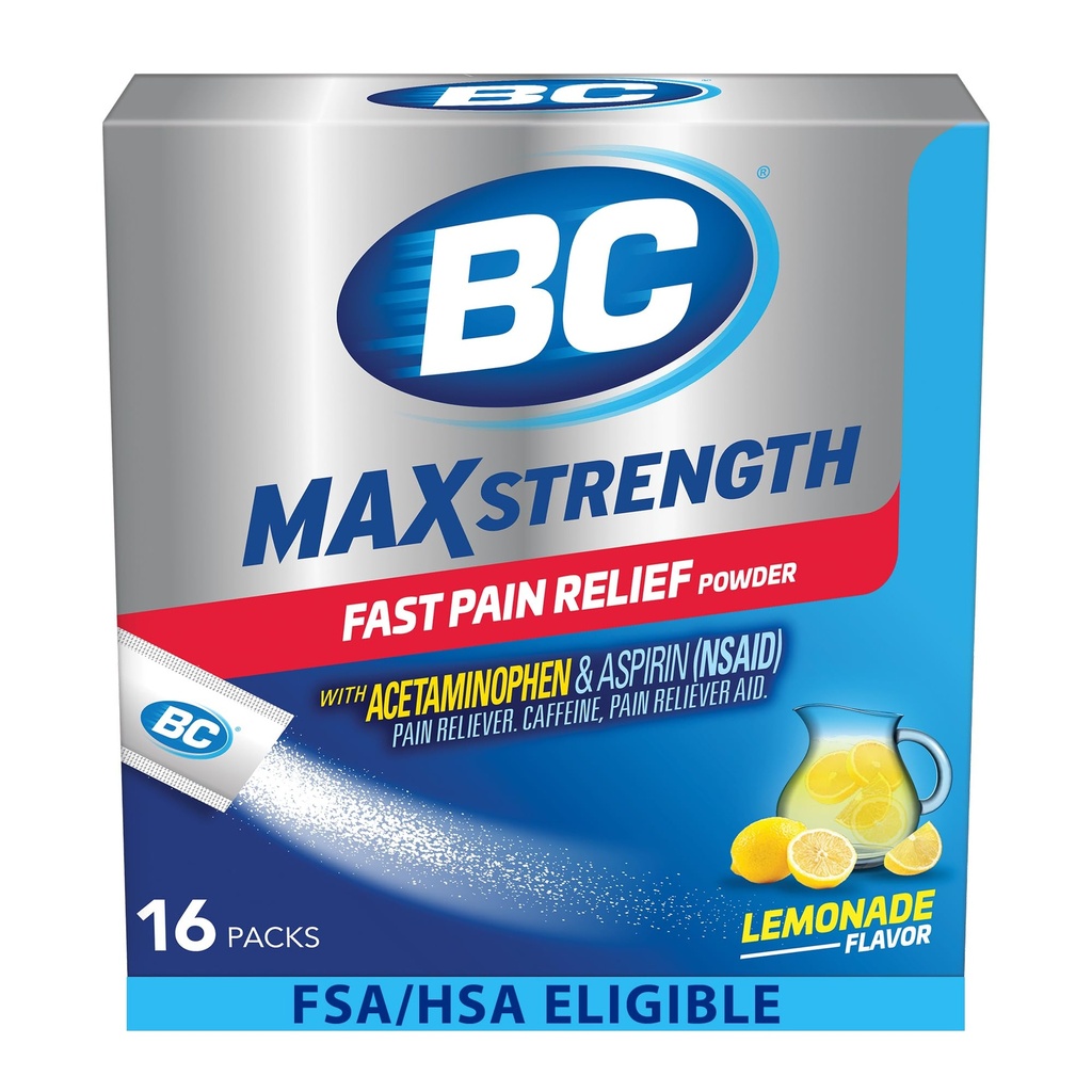 BC MAX moč hitro lajšanje bolečine prašek, limonada aromo Aspirin 500mg in acetataminofen 500mg Raztopine pakiranja, 16 Število