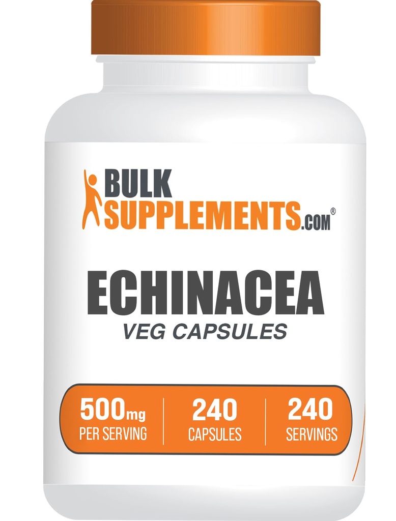 BulkSupplements.com Ekstraktne kapsule Echinacea - dopolnilo Echinacea, kapsule Echinacea 500 mg - Imunska podpora, brez glutena, 1 kapsula na servacijo, 240 kapsul (paket po 1)