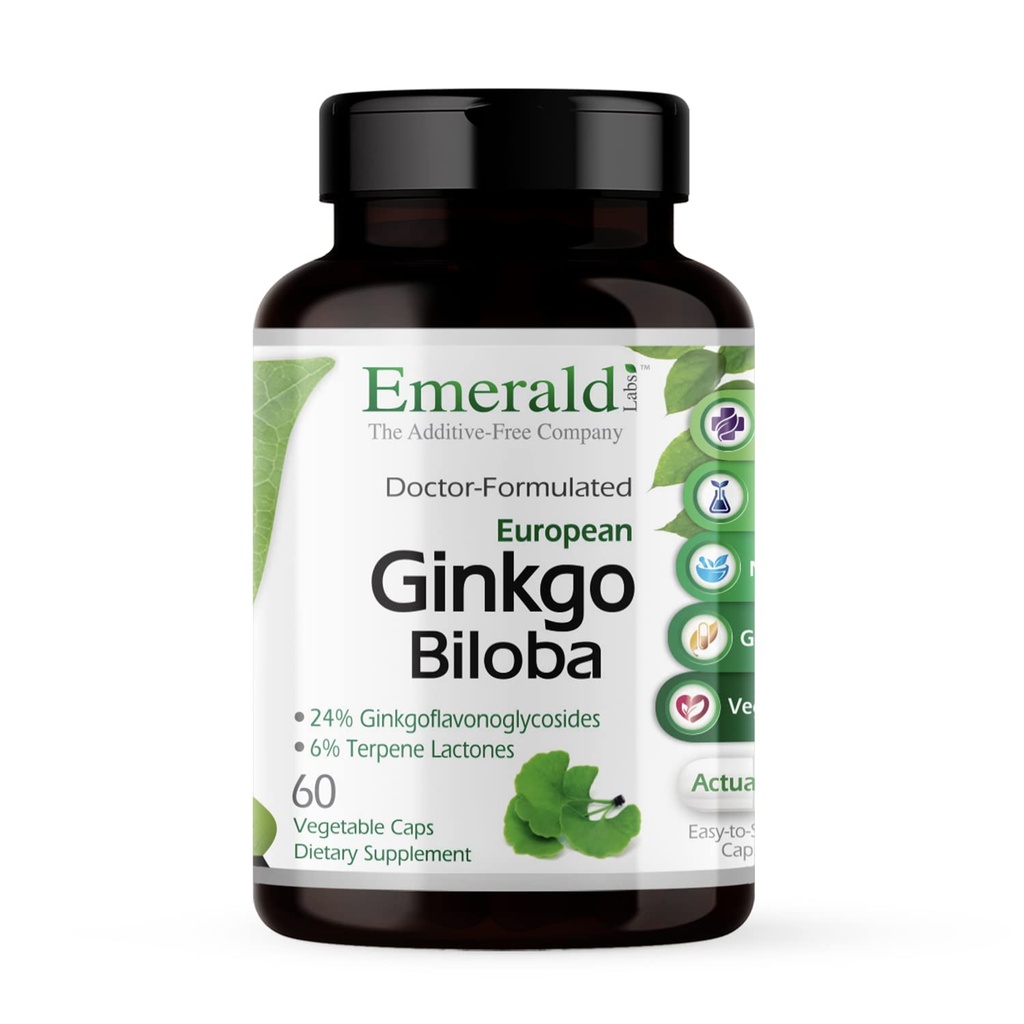 EMERALD LABS Ginkgo Biloba Extract - Brain Health Supplement - Ponudbe Antioksidant & Energy Support - 60 Zelenjavne kapsule (30-dnevna oskrba)