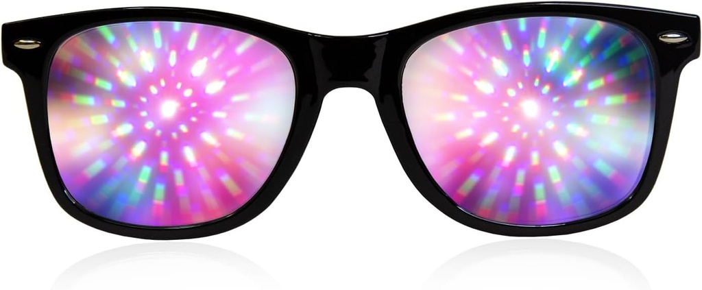 GloFX Black Frame Halo Difraction Očala – Laserski izbočeni za Halo svetlobne učinke, Trajni in prilagodljiv za Rave & Festivale