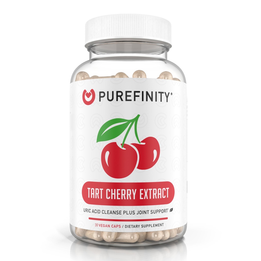 PUREFINITY Tart Cherry Kapsule – sečna kislina Flush & Cleanse za podporo Joint & mišice Comfort z surovim ekstraktom, Non-GMO, Gluten Free, Vegan – 30 Število (1 mesec dobave)